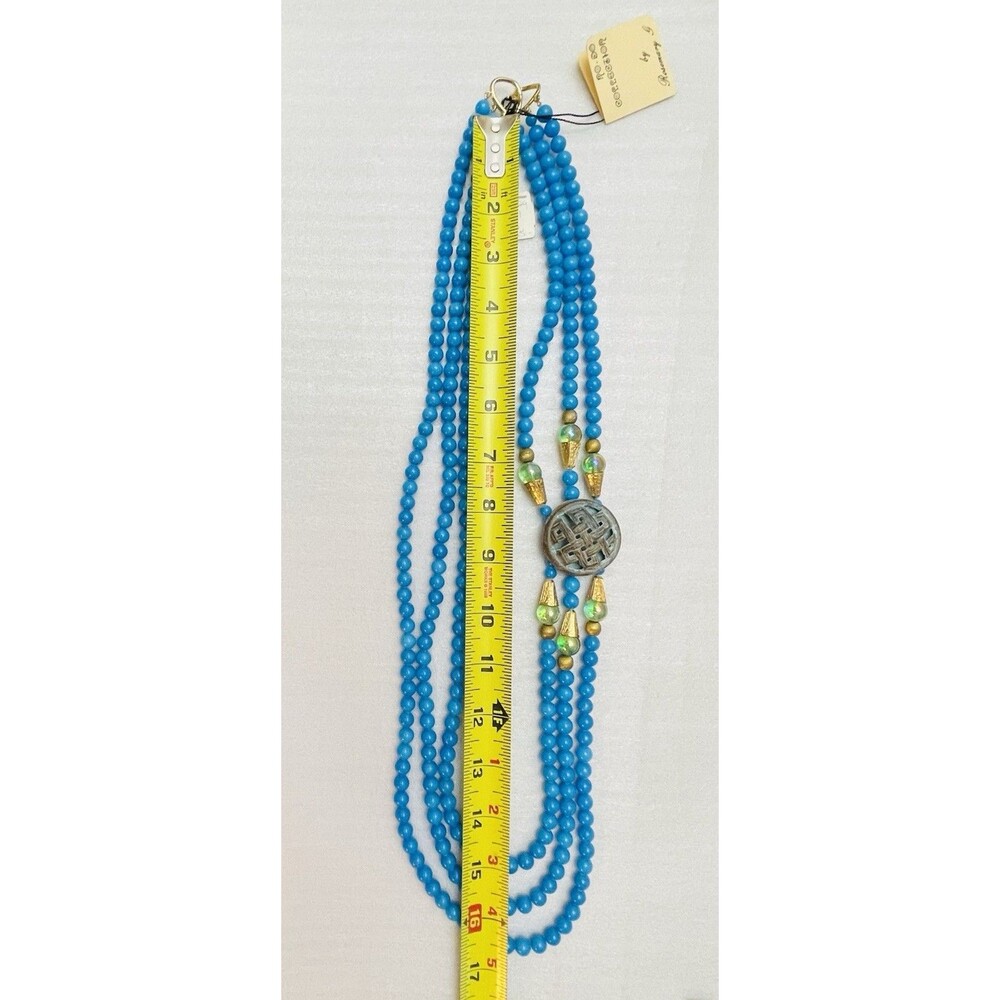 VTG Rosemary G Ro-Do Saks 5th Ave Tibetan Button Blue Quartz Crystal Necklace - Picture 3 of 9